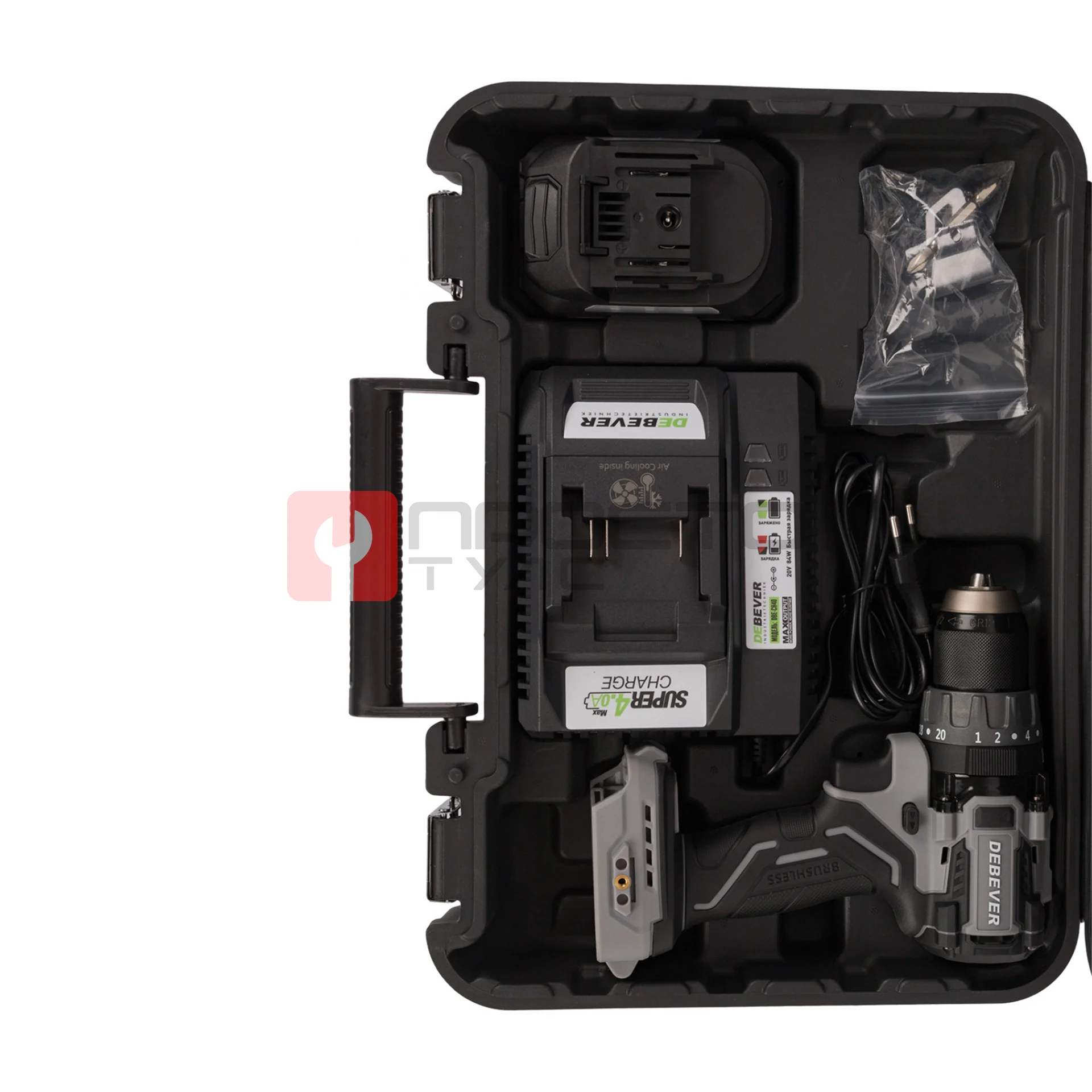 DBE-7332CKIT Дрель-шуруповерт аккумуляторная DeBever бесщеточная, ударная, 85Nm, 20+3, 13мм, 20В, 2 Ач в наборе с аккумулятором и зарядным устро фото (4)