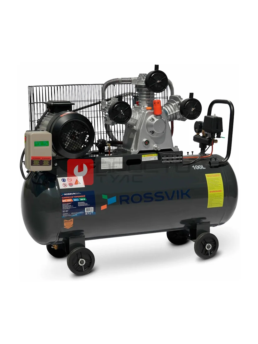 Компрессор ROSSVIK RPC-400, 400 л/мин, 10 бар, ресивер 100 л, 380 В/3 кВт, серый