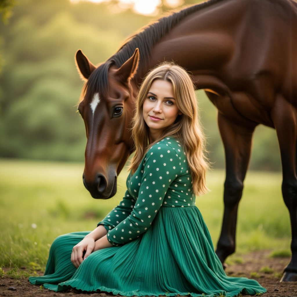 Утренняя фотосессия с лошадью: изумрудное сияние
