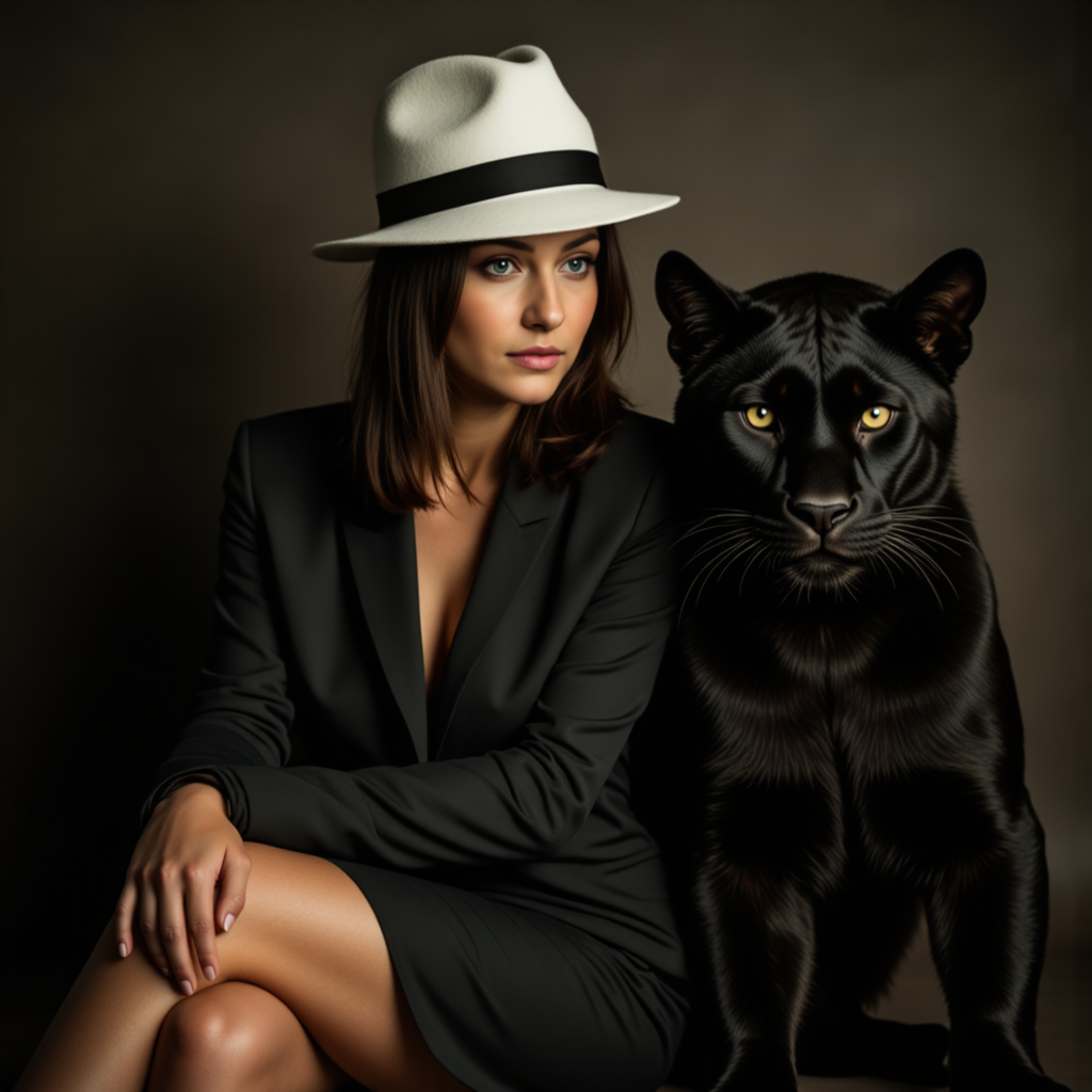Роскошная фотосессия: Женщина, пантера и нуар