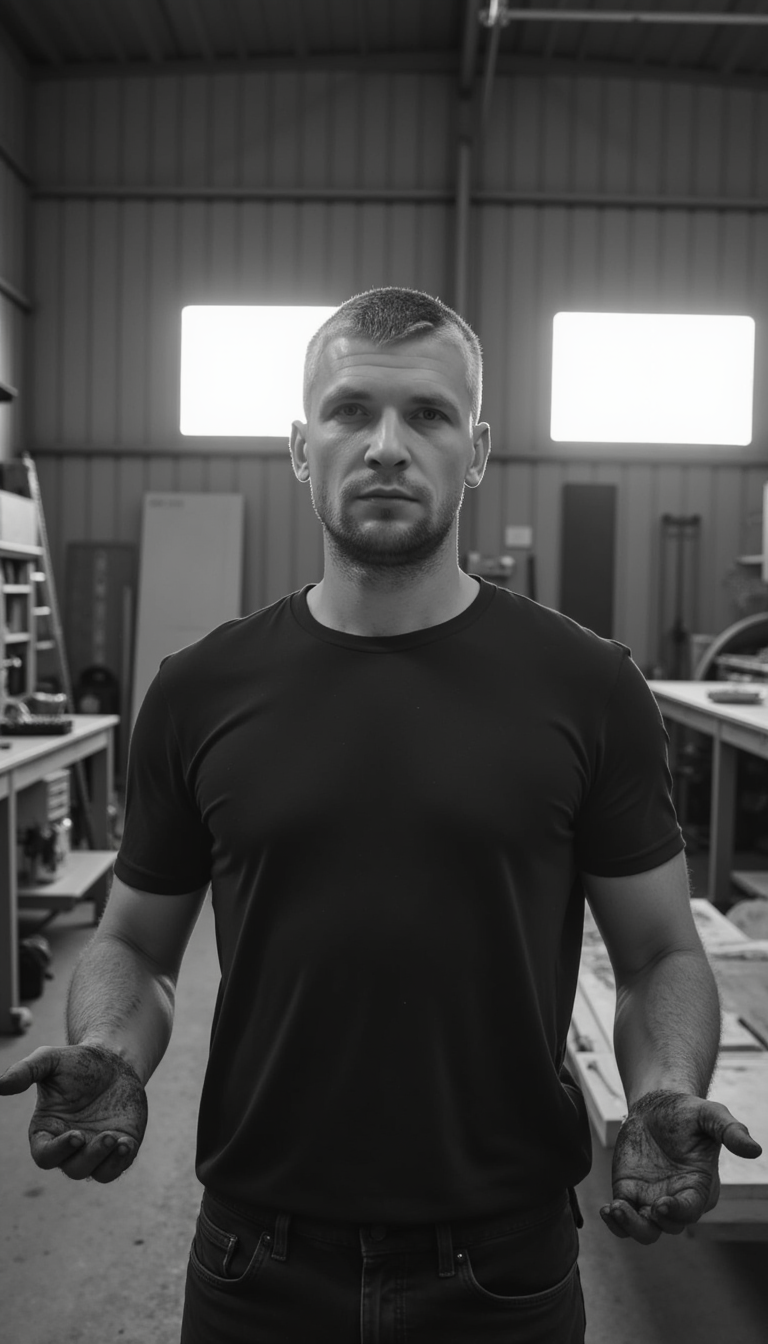 Черно-белый стыд: рабочие руки, мужская фотосессия