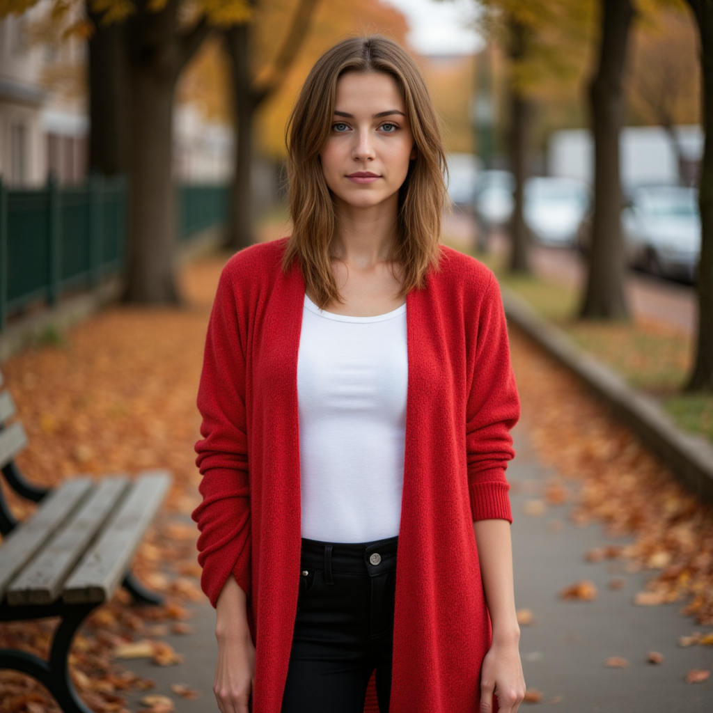 Уличная фотосессия в кардигане: осень и женственность