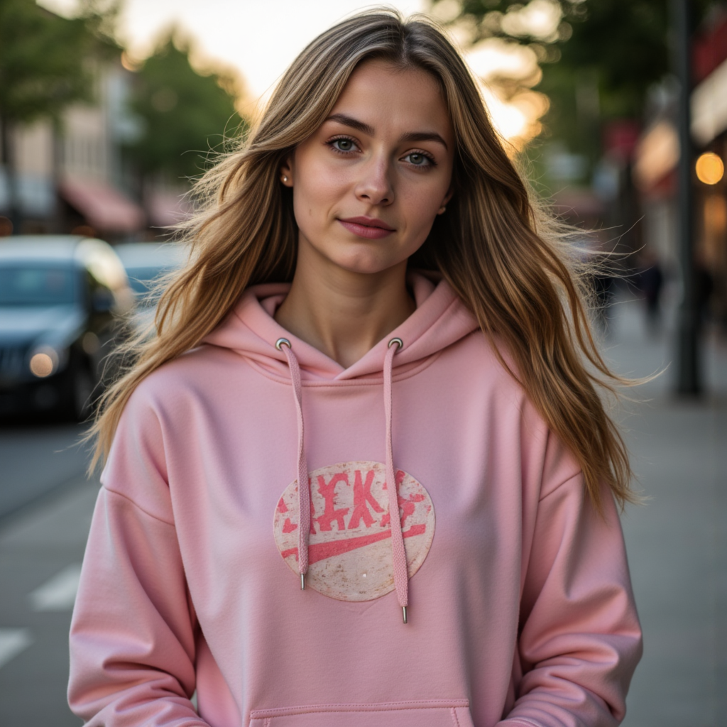 Нейросеть Фото: Уютный Стритвир Вечер с Pink Hoodie