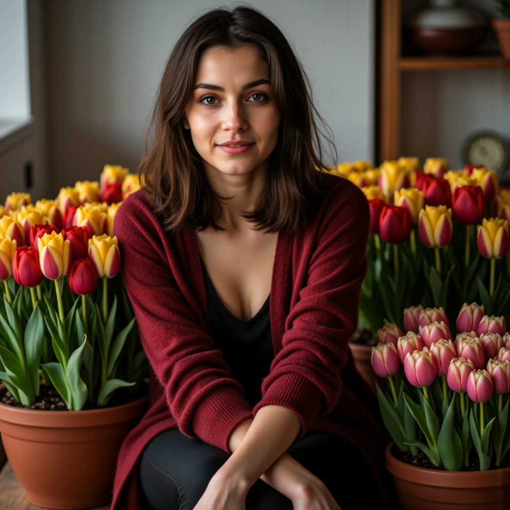 Тихая фотосессия с тюльпанами: Интроспективный вечер
