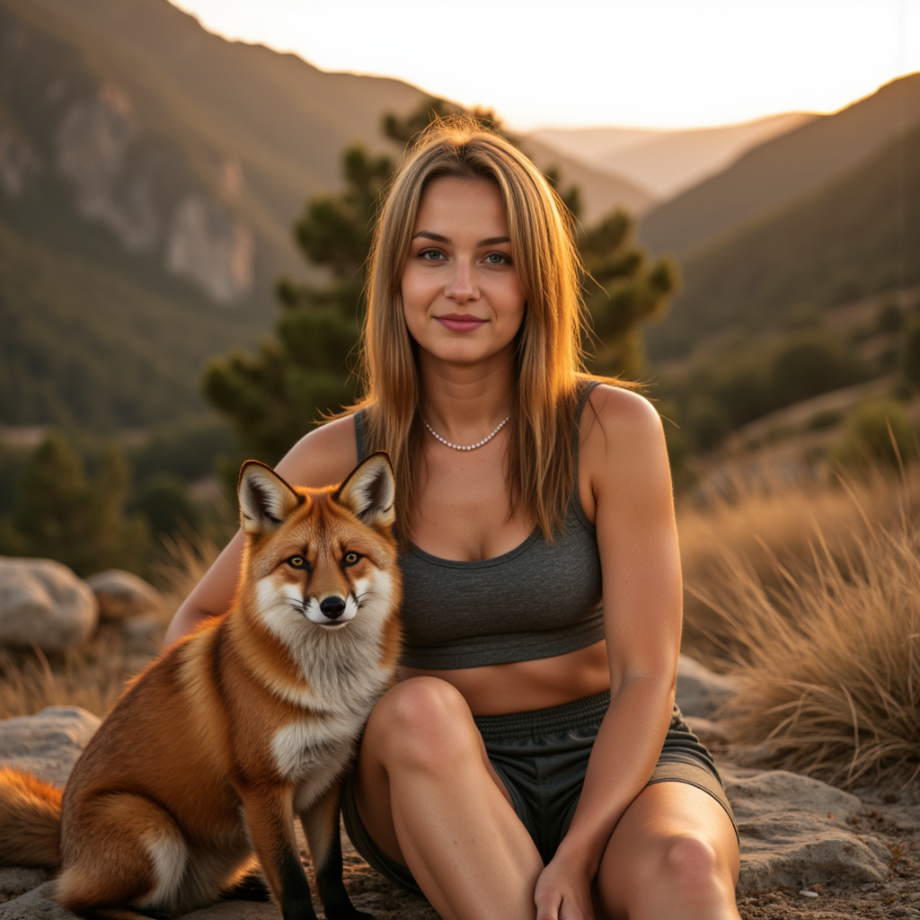 Фотосессия с Лисой: Спорт, Жемчуг и Золотой Час