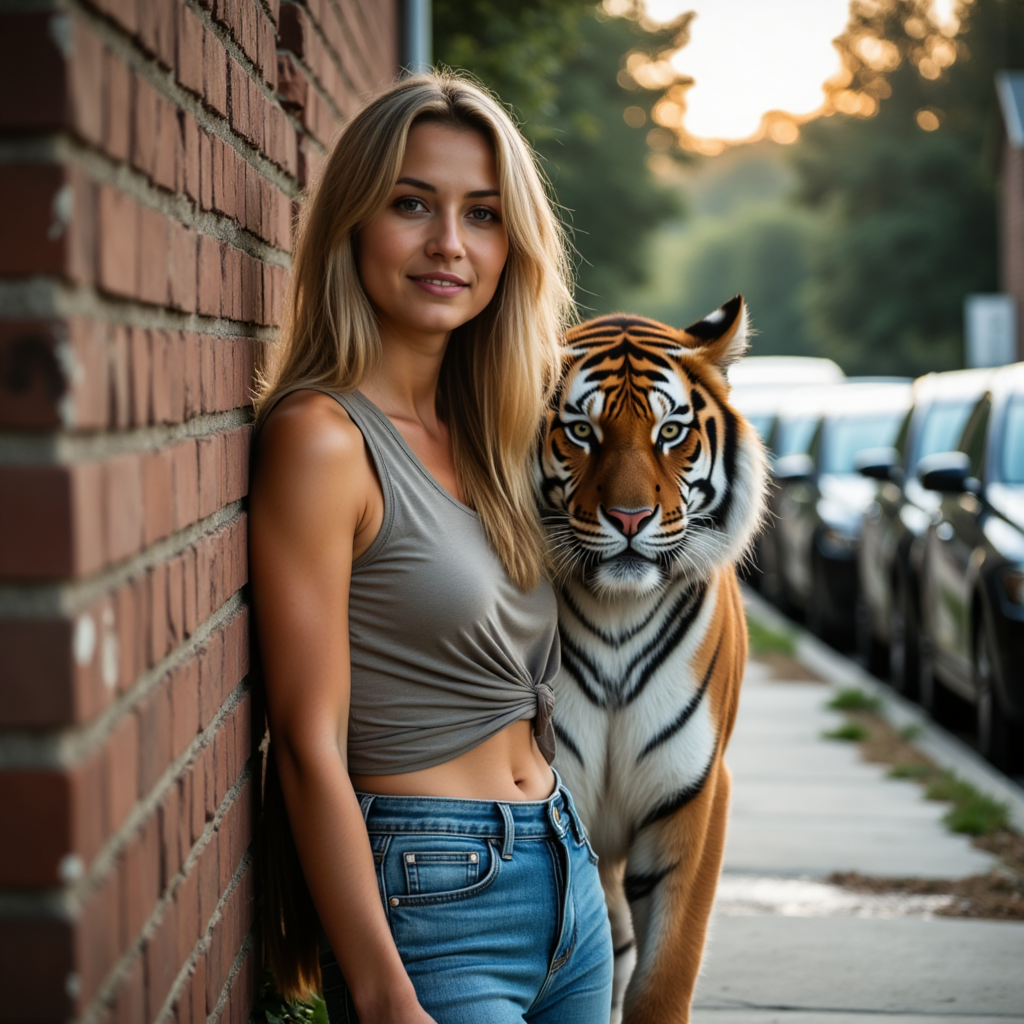 Тигриная фотосессия: Уличный шик и естественный свет