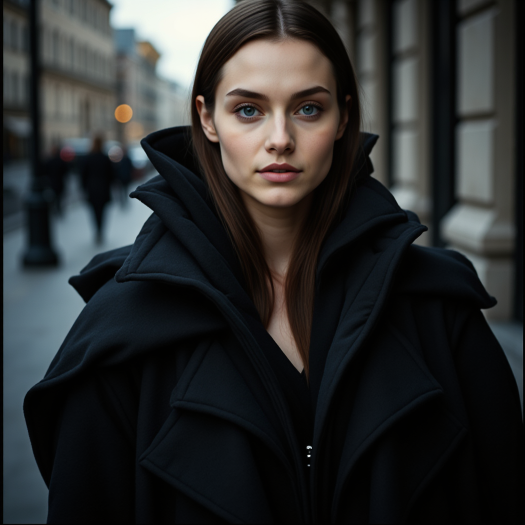 ИИ фото: высокой моды портрет в black couture