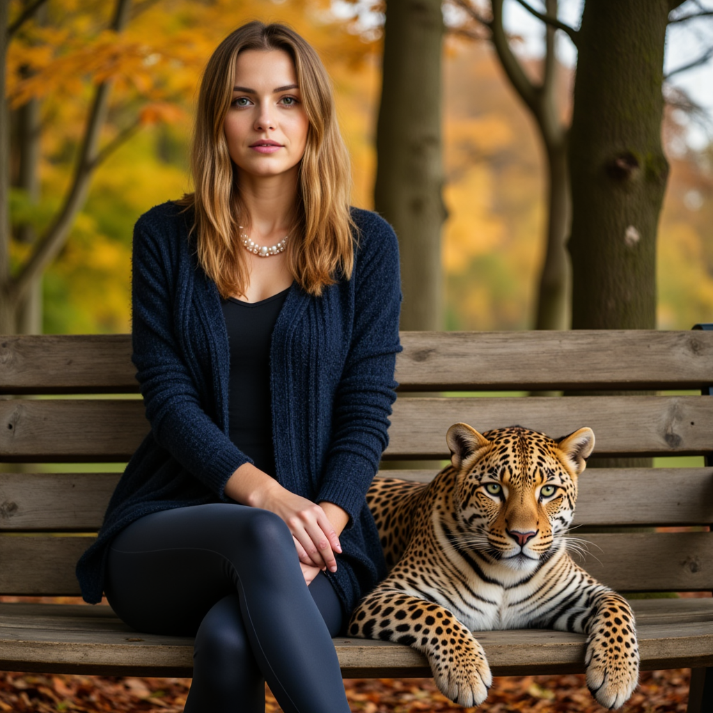 Фотосессия с леопардом: Нежность в осеннем парке