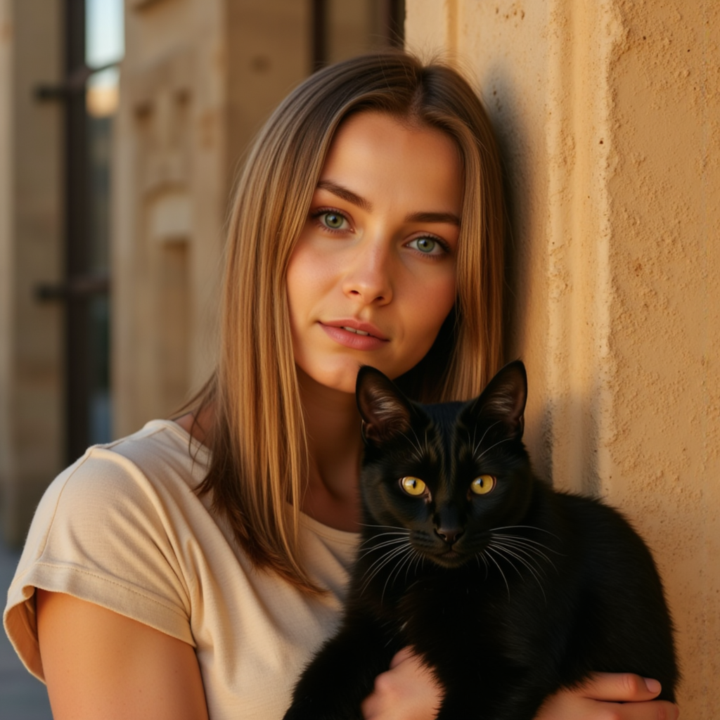 Женская фотосессия с кошкой в Египте: Хипстер стиль