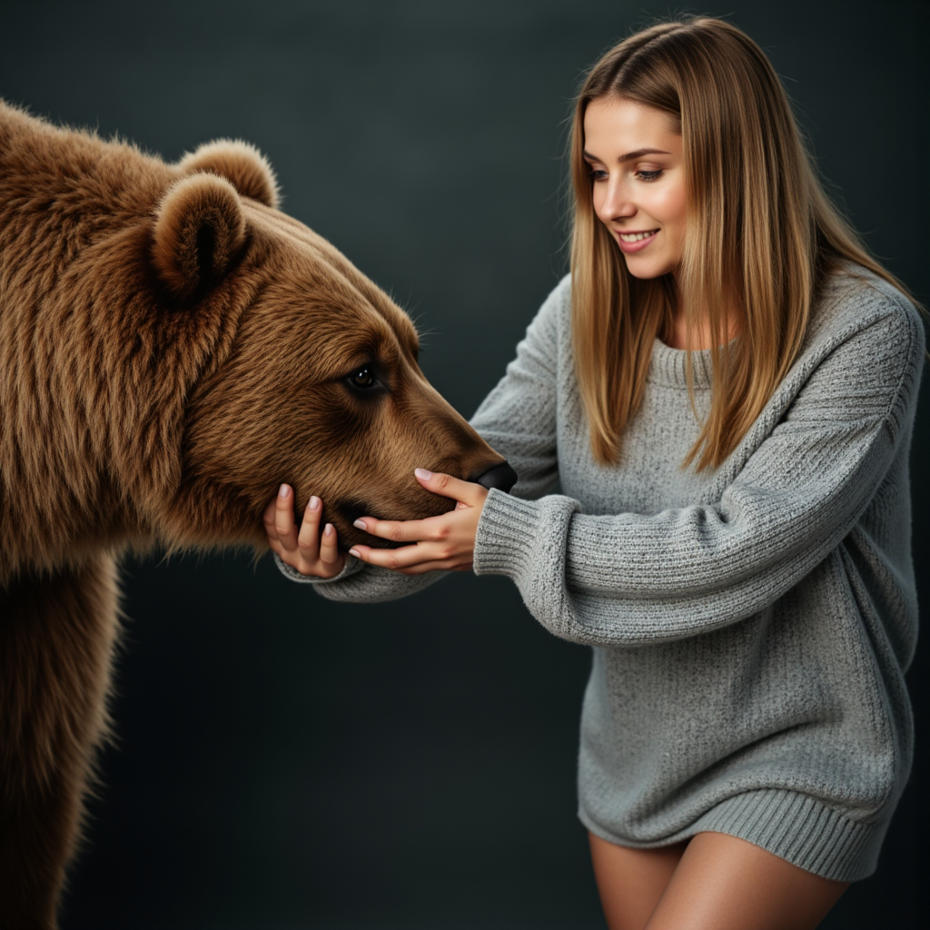 Серый свитер и медведь: фотосессия