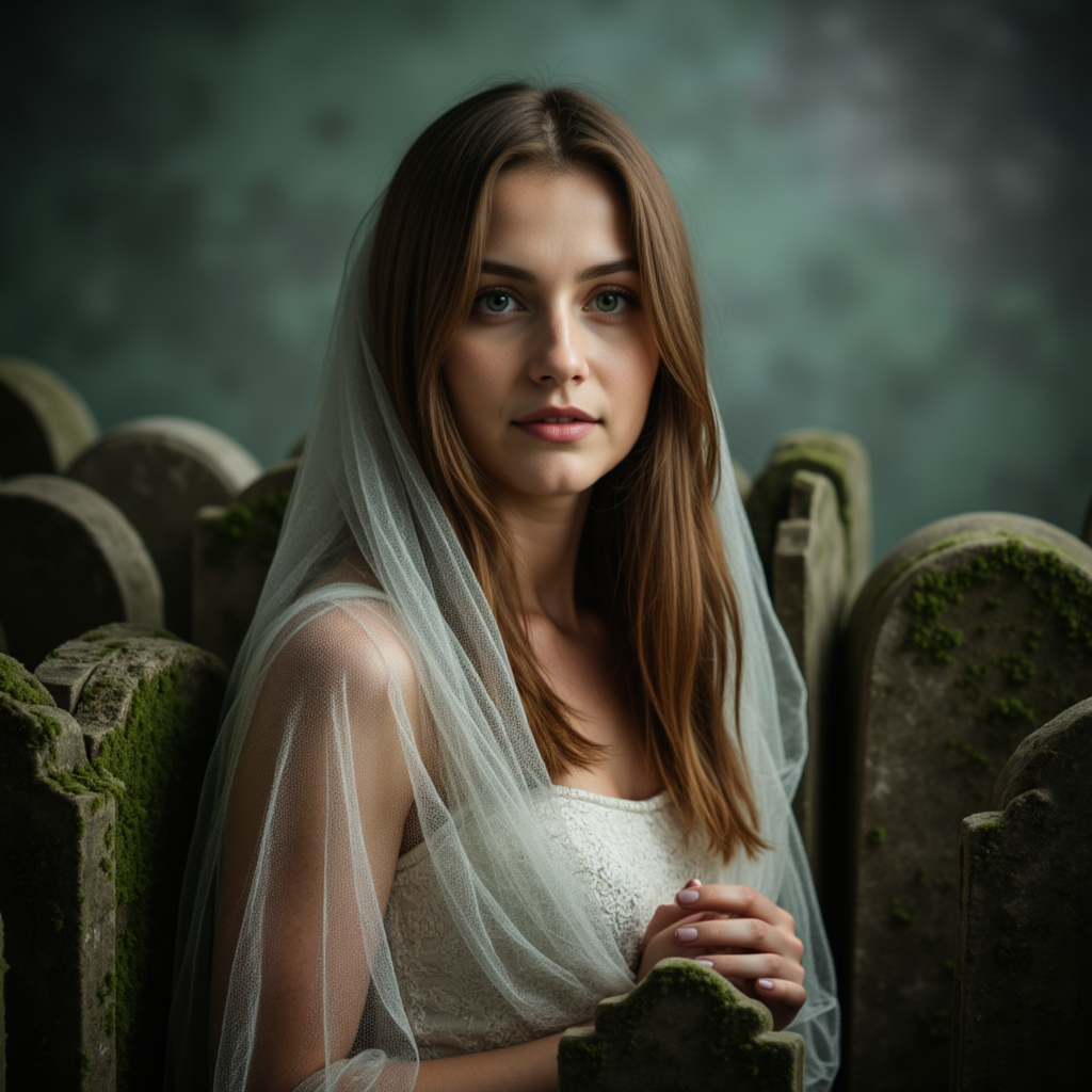 Таинственная фотосессия: Вуаль и мох в студии