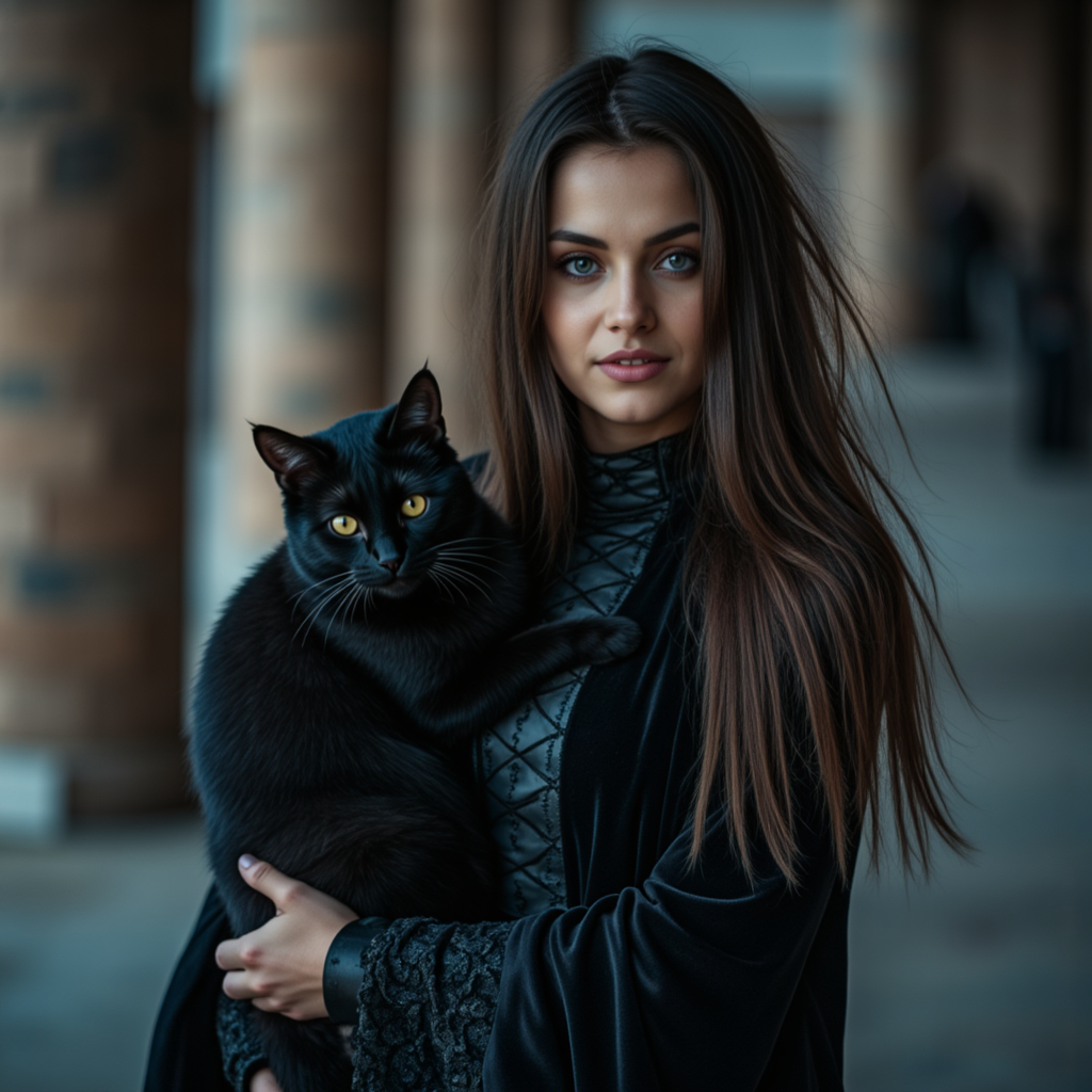 Готическая фотосессия: Женщина, кошка и Египет