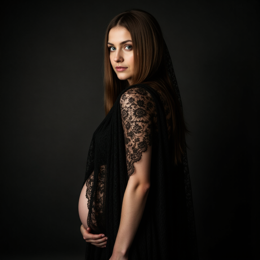 Гот-фотосессия беременных: завеса и свет