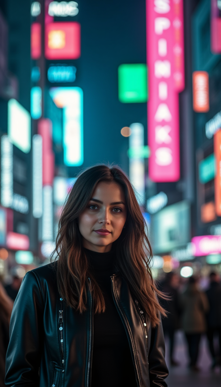 Киберпанк: Неон города в стиле Sony A7 IV