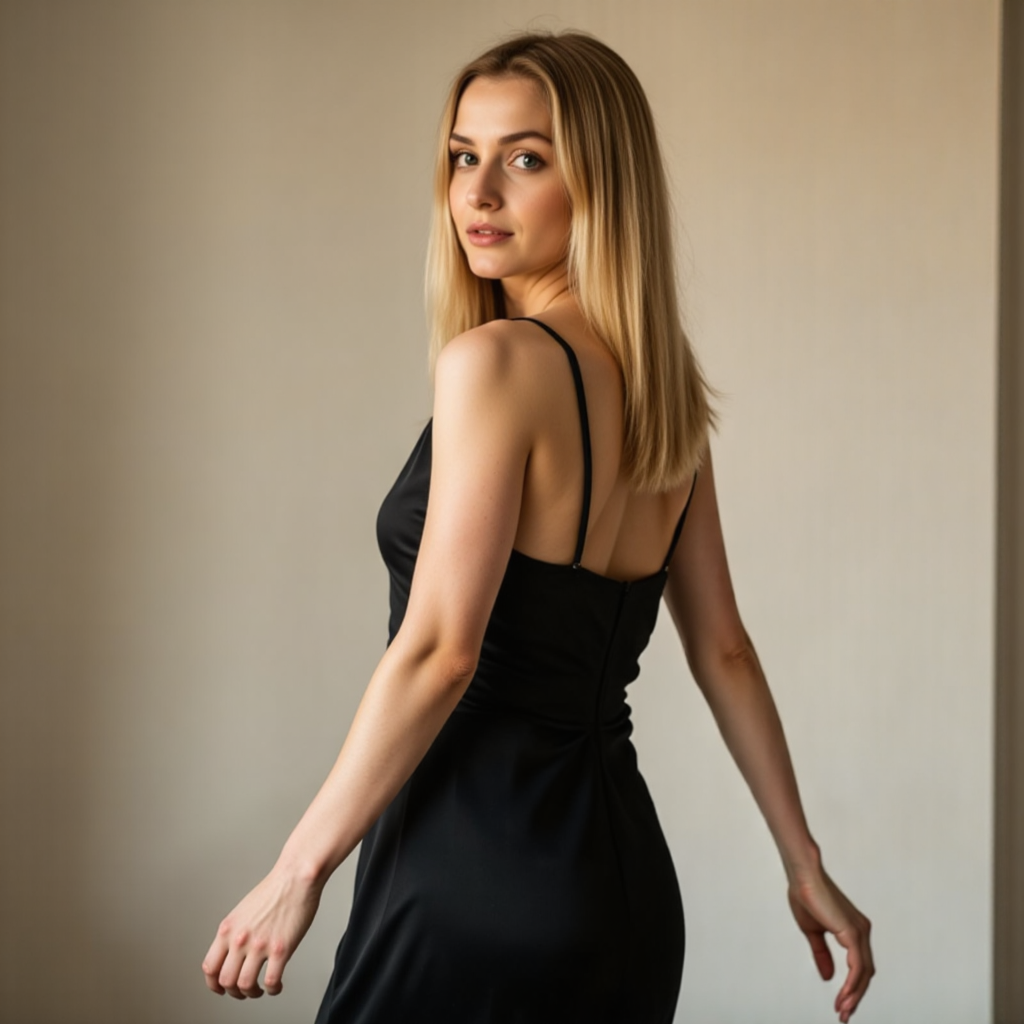 Calm Neural Photos: Navy Dress in Morning Glow