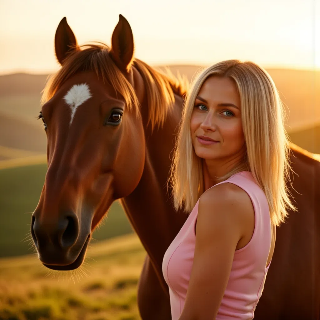 AI Селфи с Лошадью: Золотое Сияние