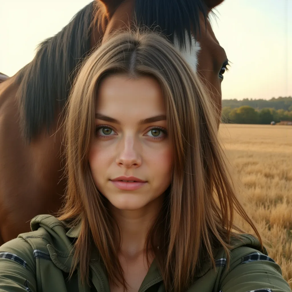 Меланхоличное селфи с лошадью