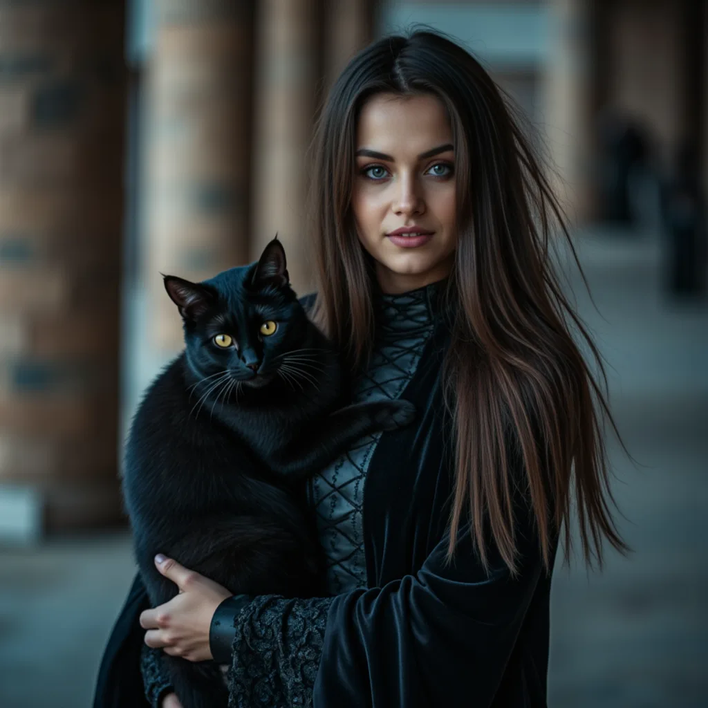 Готическая фотосессия: Женщина, кошка и Египет