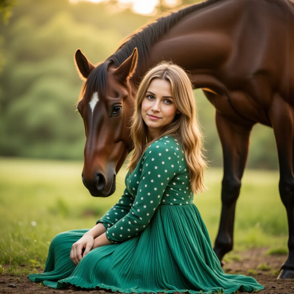 Утренняя фотосессия с лошадью: изумрудное сияние