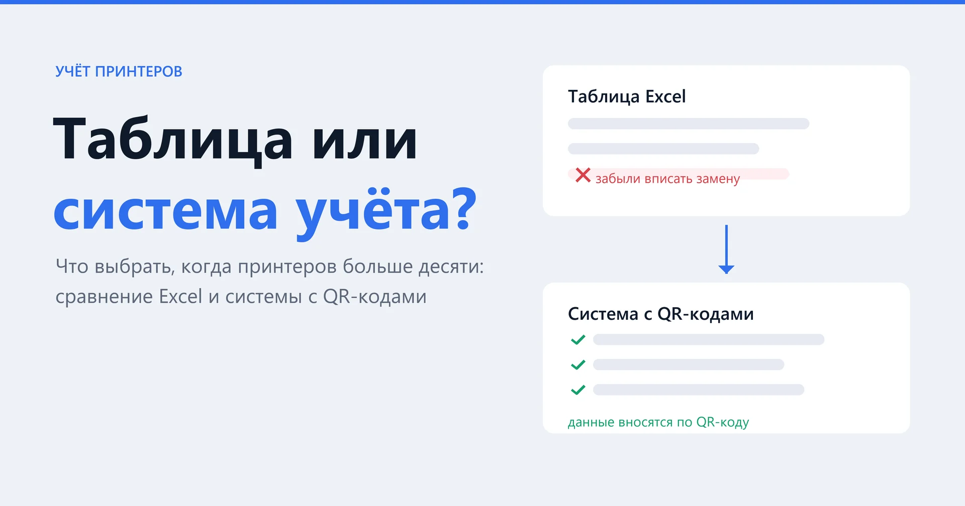 Сравнение: таблица Excel и система учёта принтеров с QR-кодами