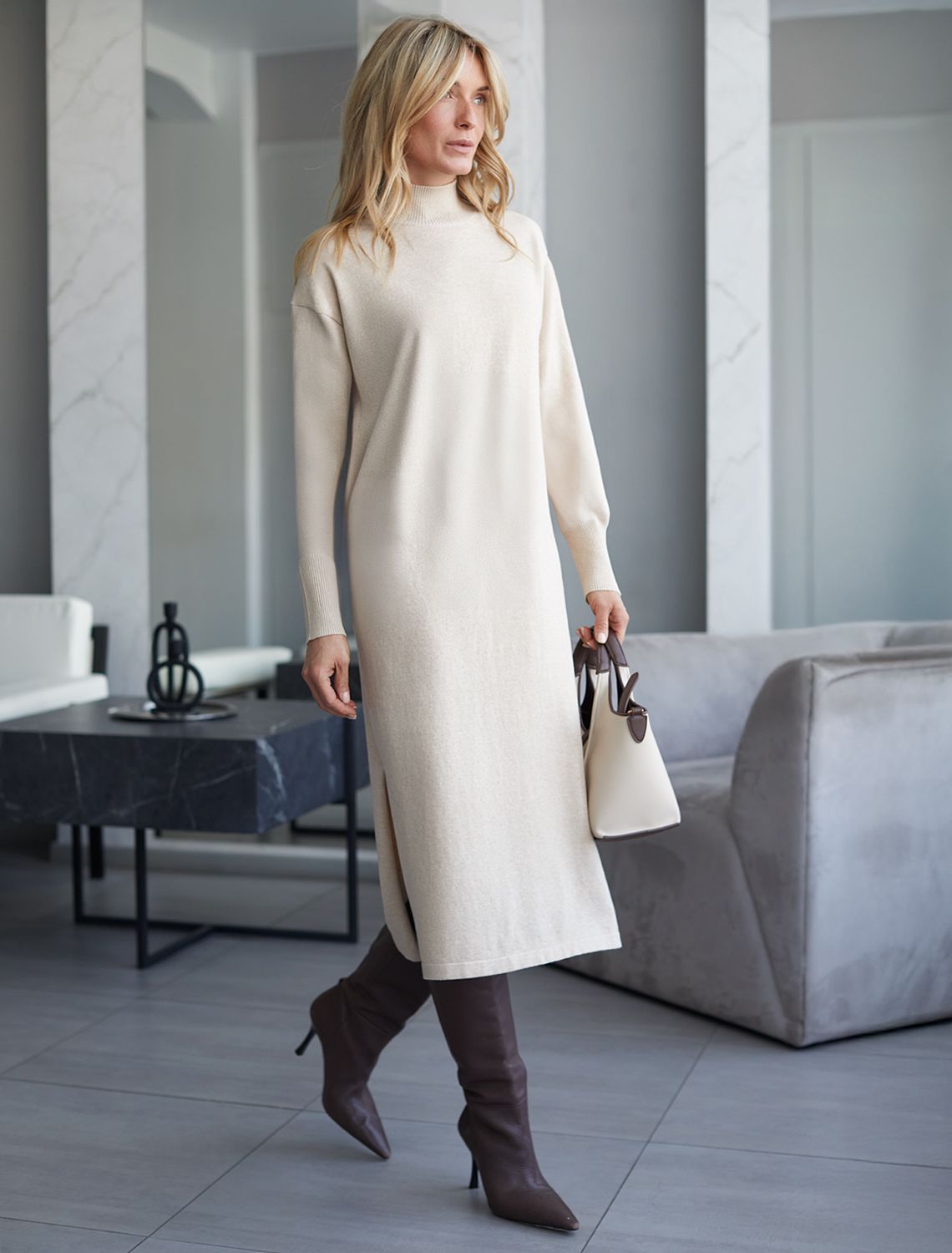 Платье вязаное женское бежевый меланж D32.106 бежевый меланж — 3599₽ купить с оплатой после примерки