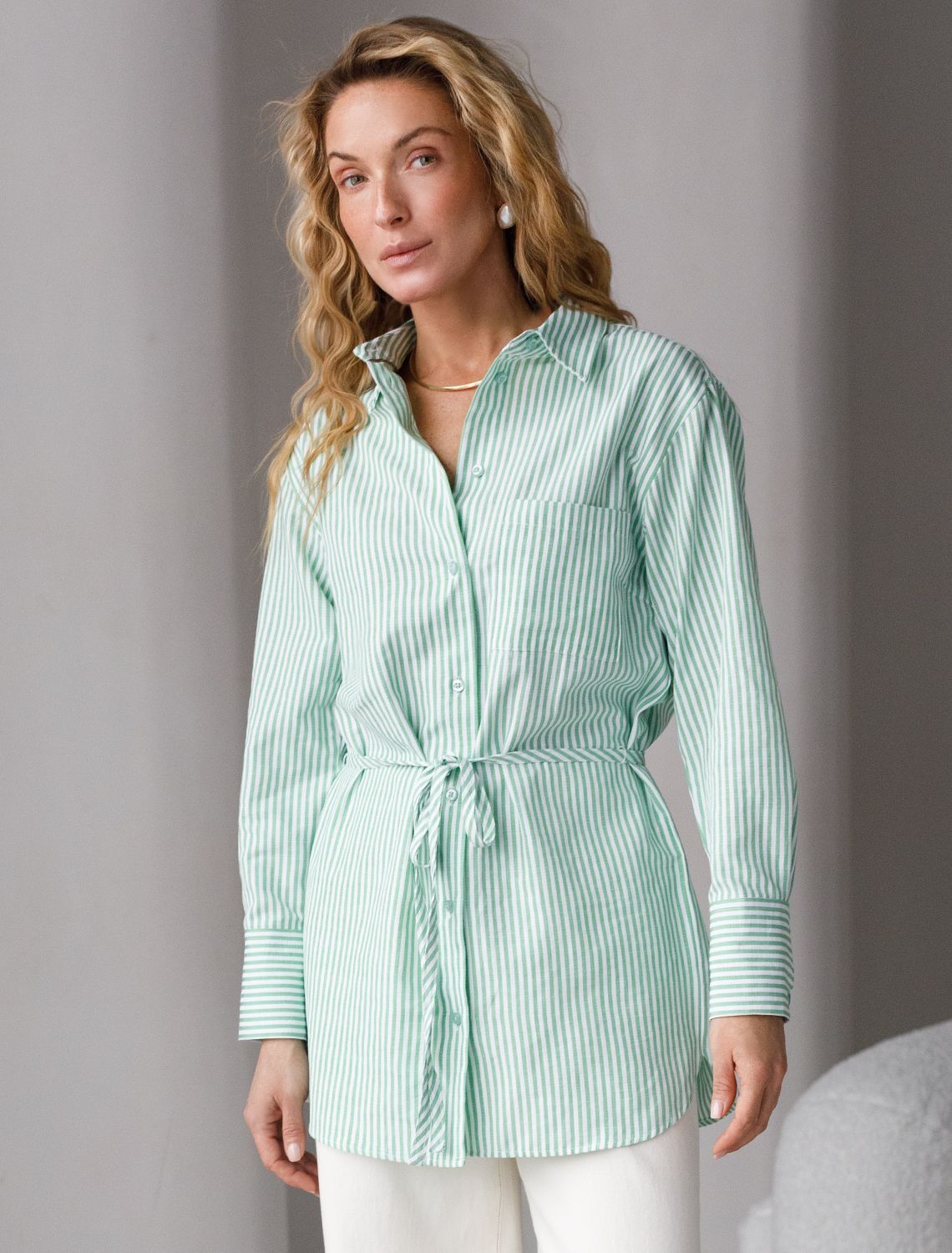 картинка Блузка женская белый-фисташковый от магазина Одежда+