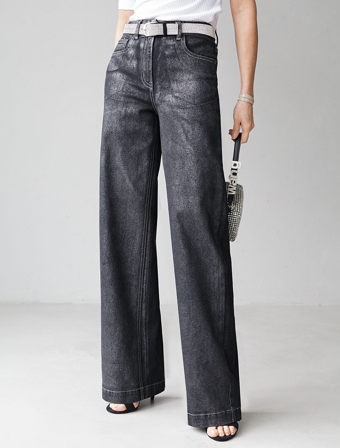 картинка Джинсы женские черный-серебряный магазин Одежда+ являющийся официальным дистрибьютором в России 