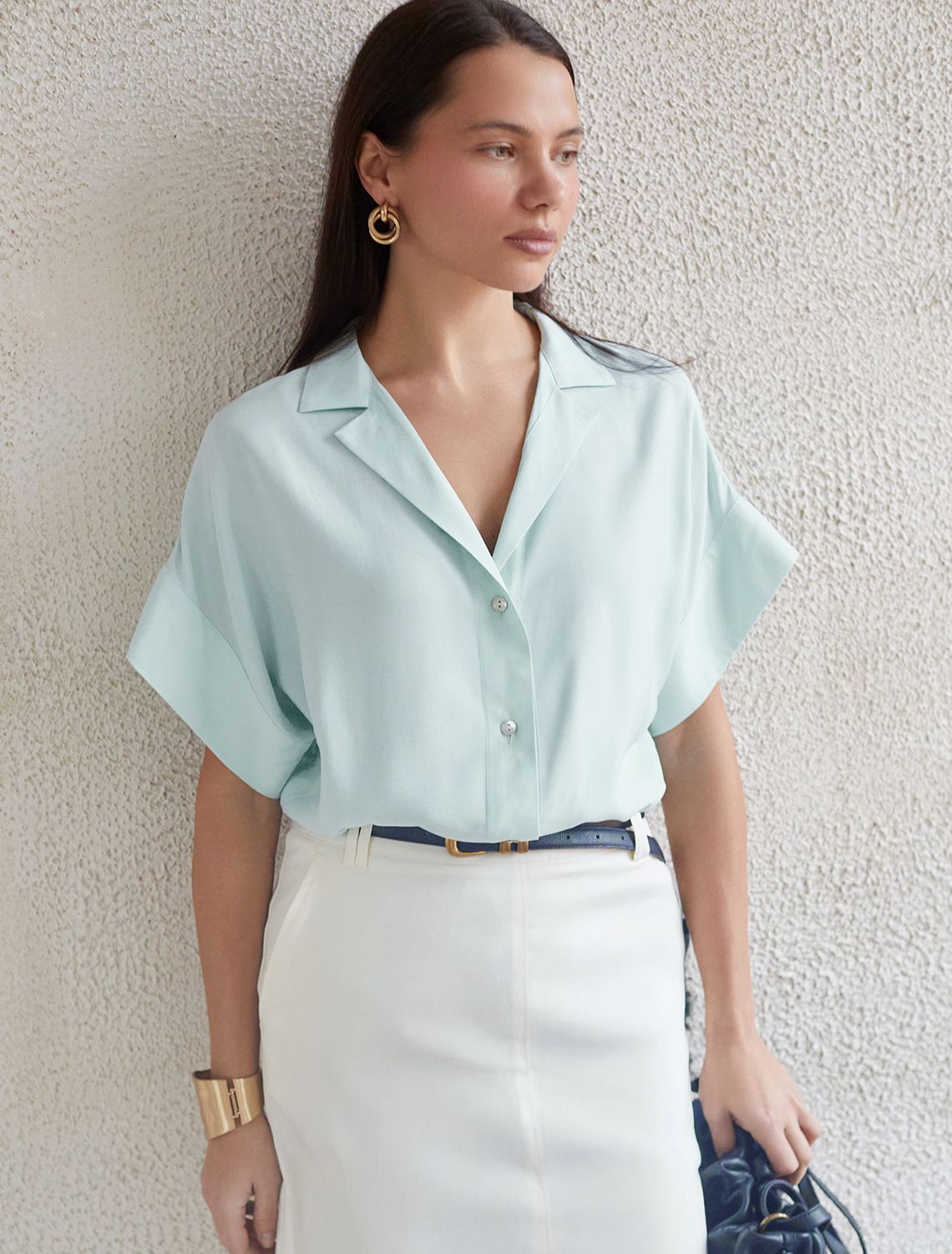 картинка Блузка женская светло-лазурный магазин Одежда+ являющийся официальным дистрибьютором в России 