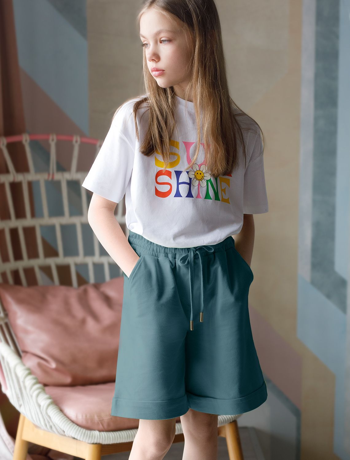 картинка Шорты трик для девочки полынь магазин Одежда+ являющийся официальным дистрибьютором в России 