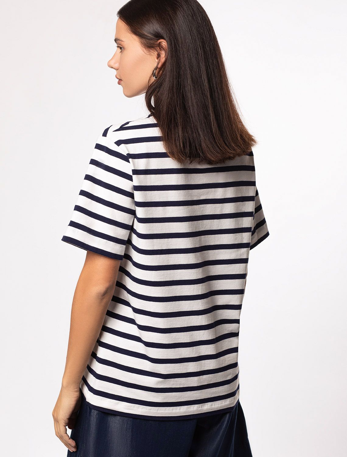 картинка Футболка женская белый-т.синий полоса магазин Одежда+ являющийся официальным дистрибьютором в России 