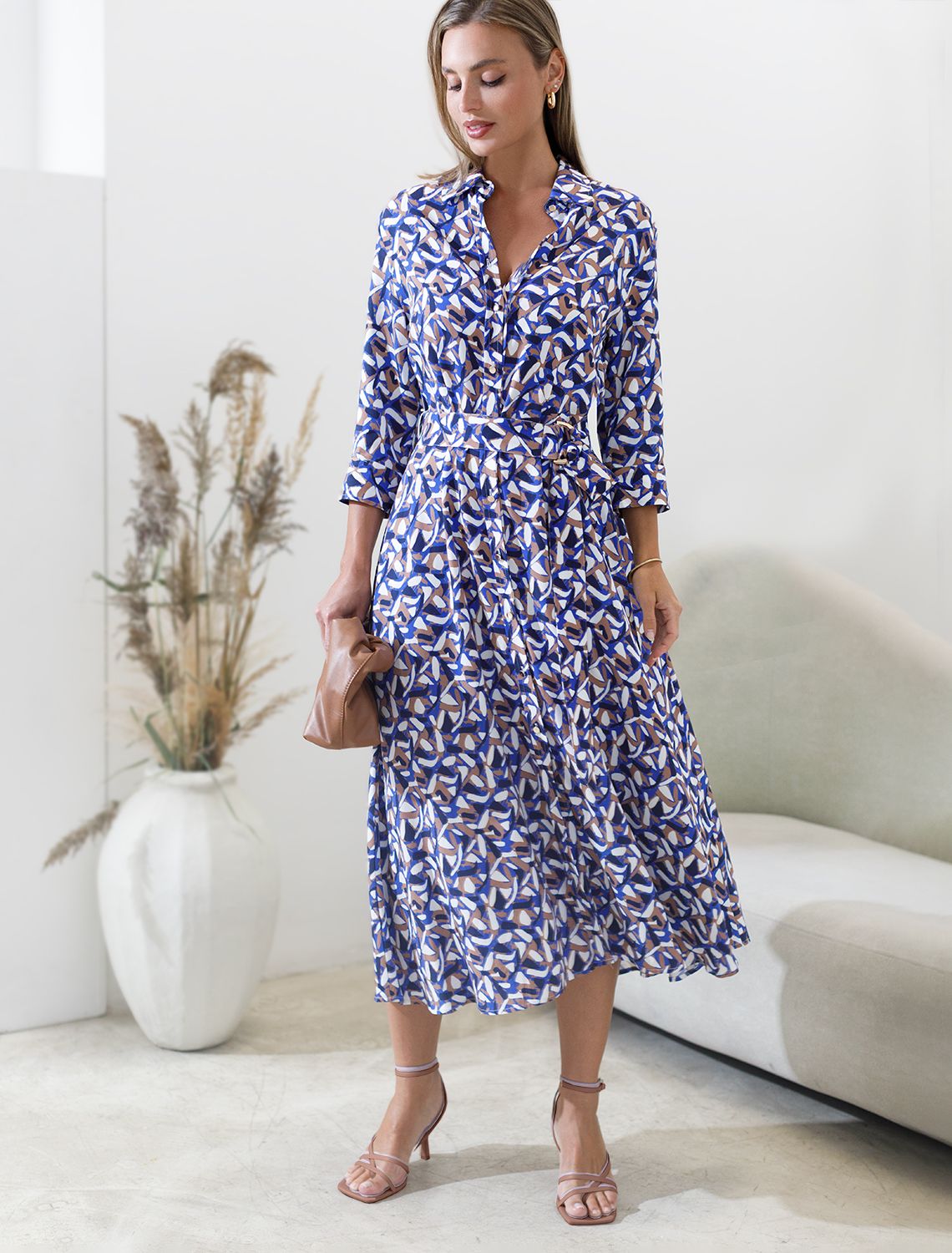 картинка Платье женское синий-бежевый магазин Одежда+ являющийся официальным дистрибьютором в России 