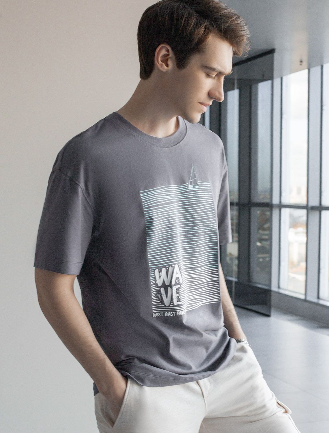 картинка Футболка мужская серый_wave от магазина Одежда+