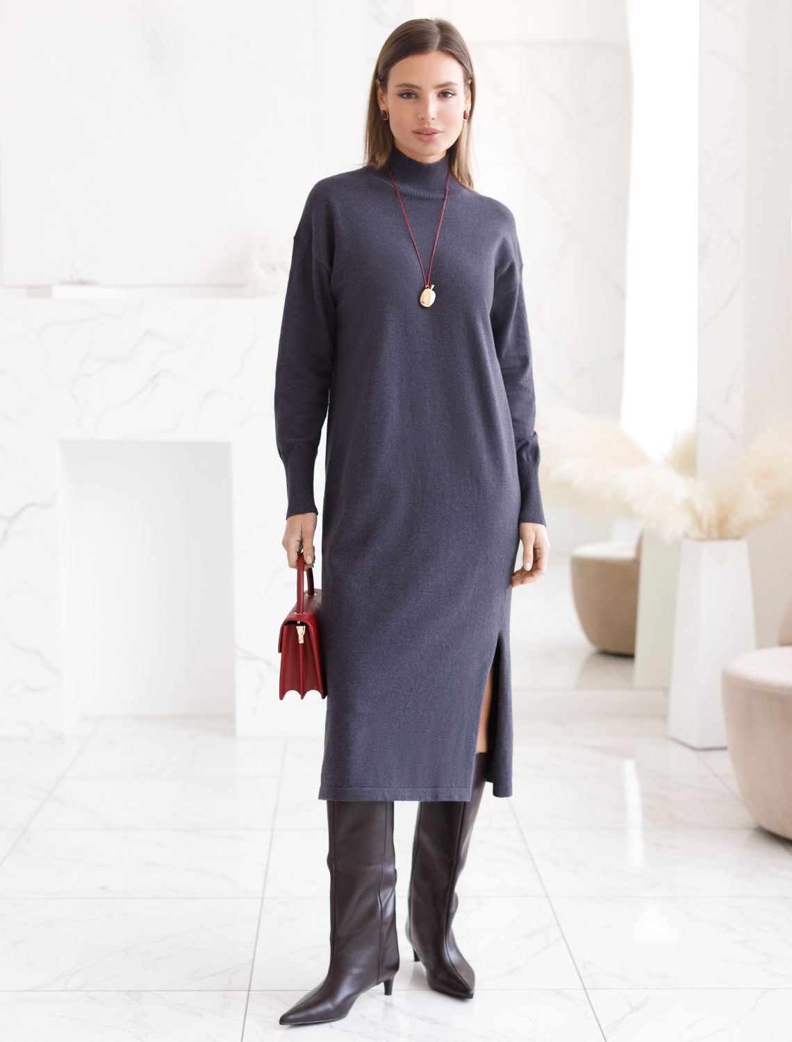 Платье вязаное женское серый меланж D32.106 серый меланж — 4199₽ купить с оплатой после примерки