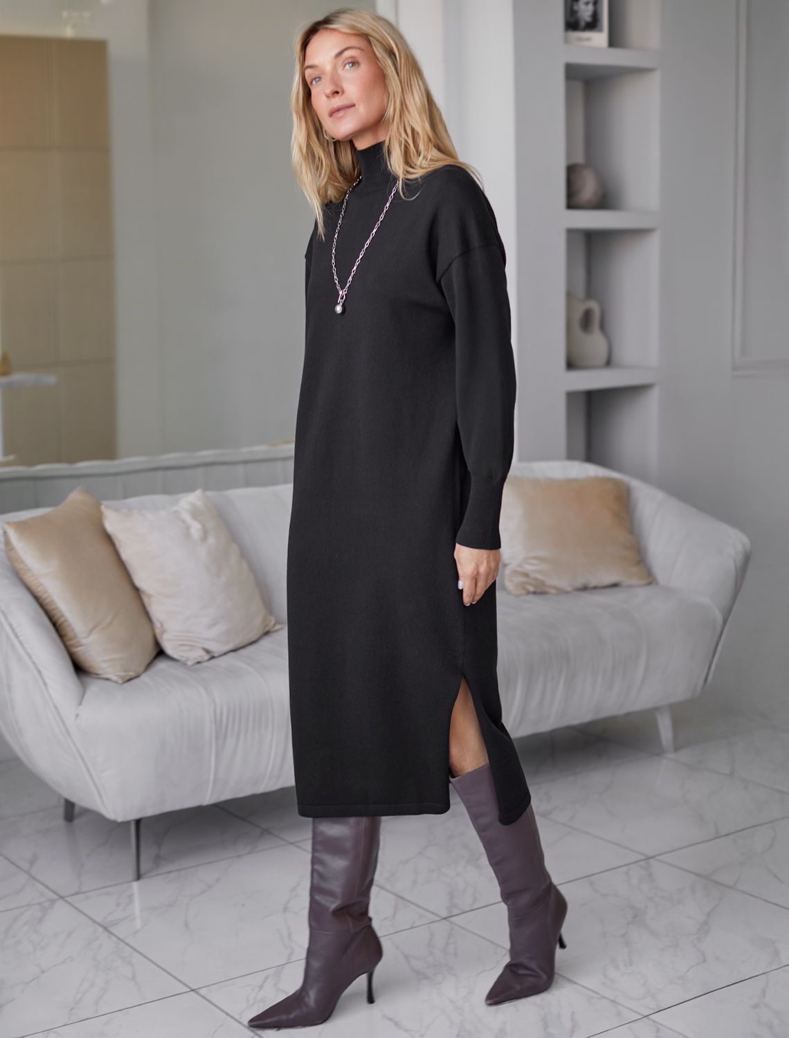 картинка Платье вязаное женское черный от магазина Одежда+