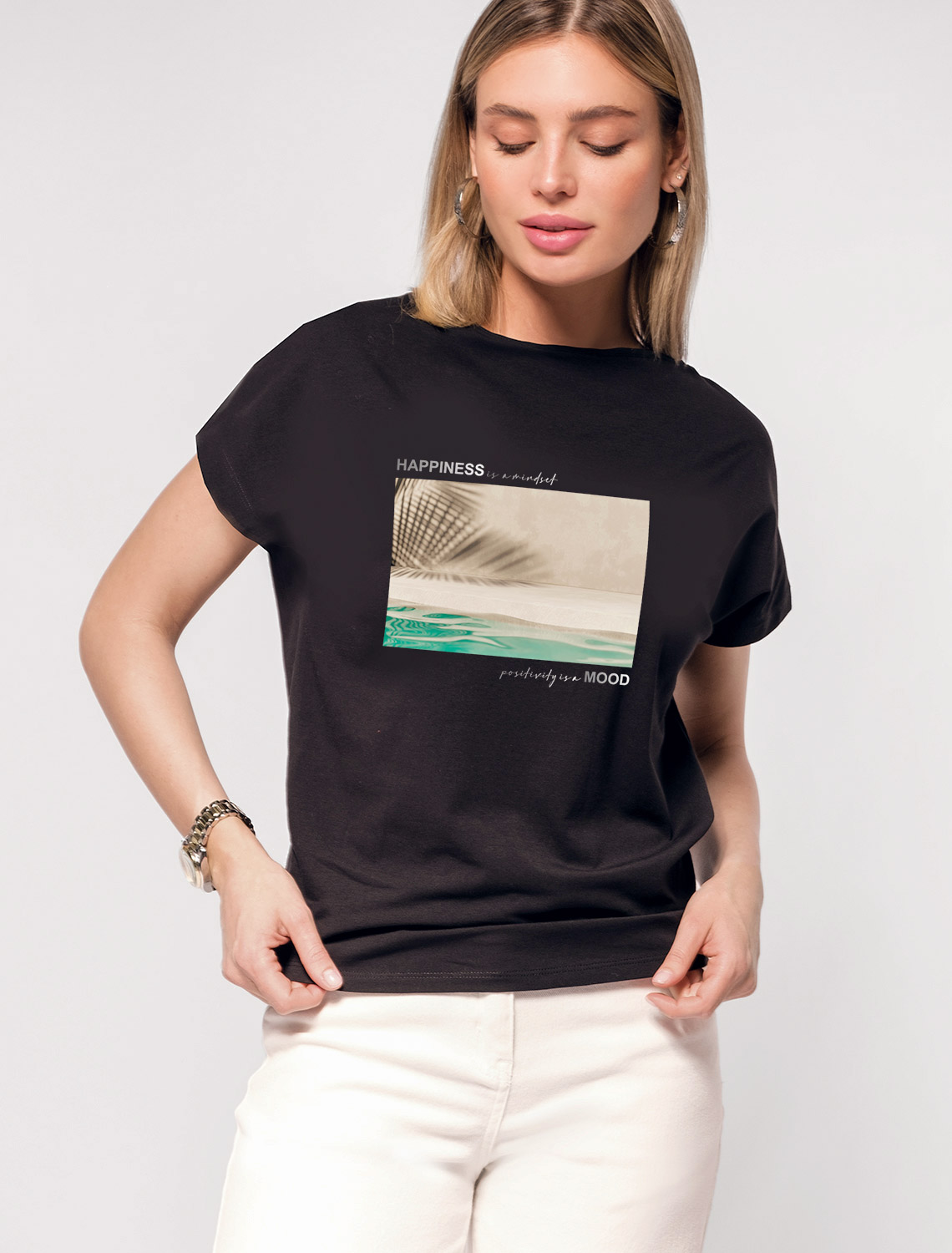 картинка Футболка женская черный_mood магазин Одежда+ являющийся официальным дистрибьютором в России 