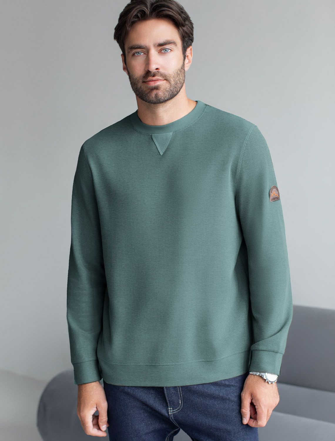 картинка Джемпер мужской дымчатый изумруд_wanderlust магазин Одежда+ являющийся официальным дистрибьютором в России 