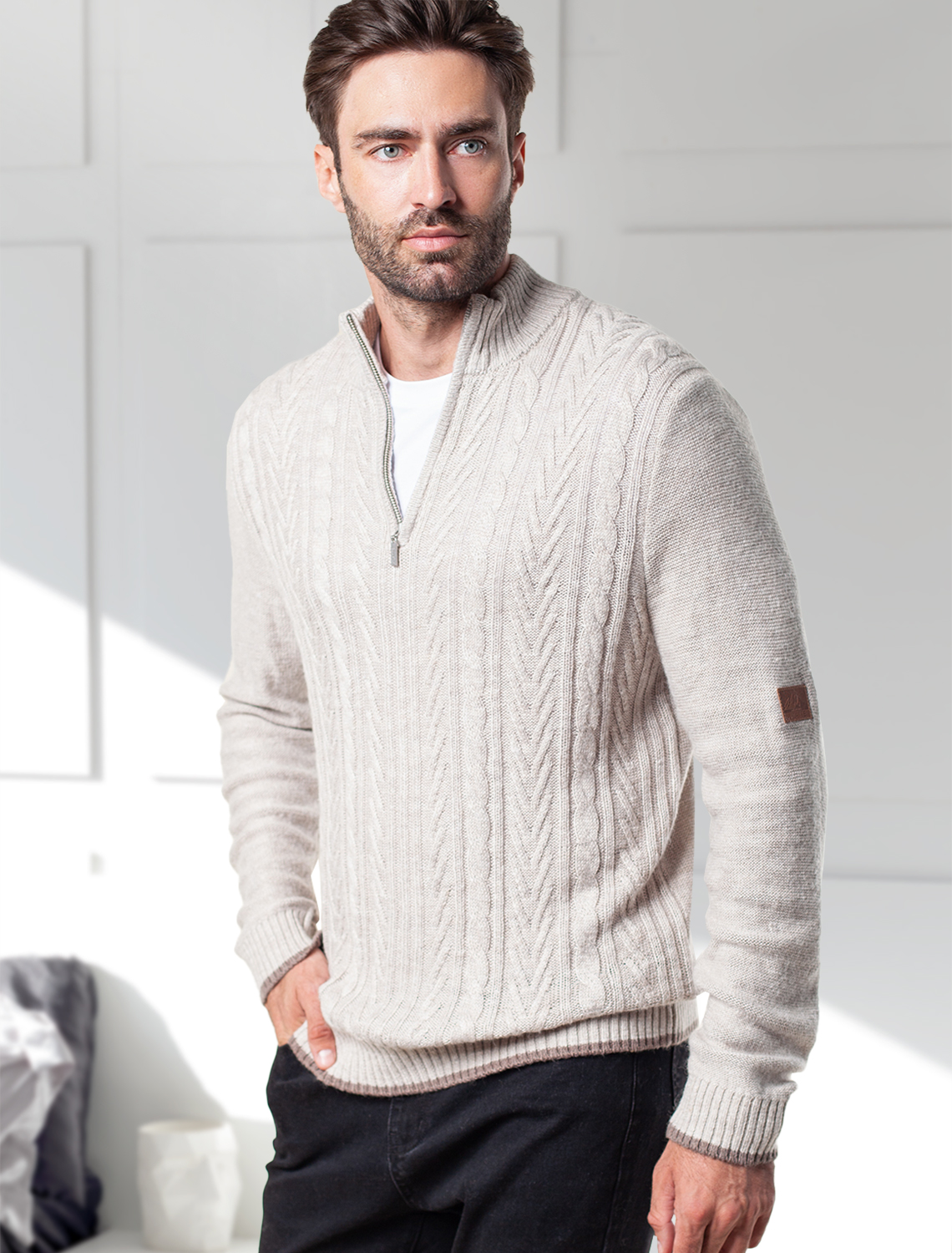 картинка Джемпер мужской св.бежевый меланж магазин Одежда+ являющийся официальным дистрибьютором в России 