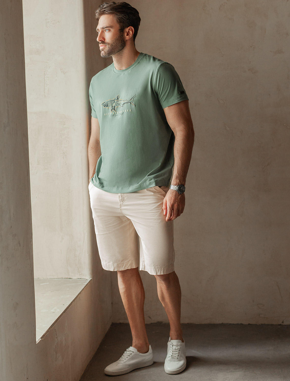 картинка Футболка мужская св.оливковый_shark от магазина Одежда+