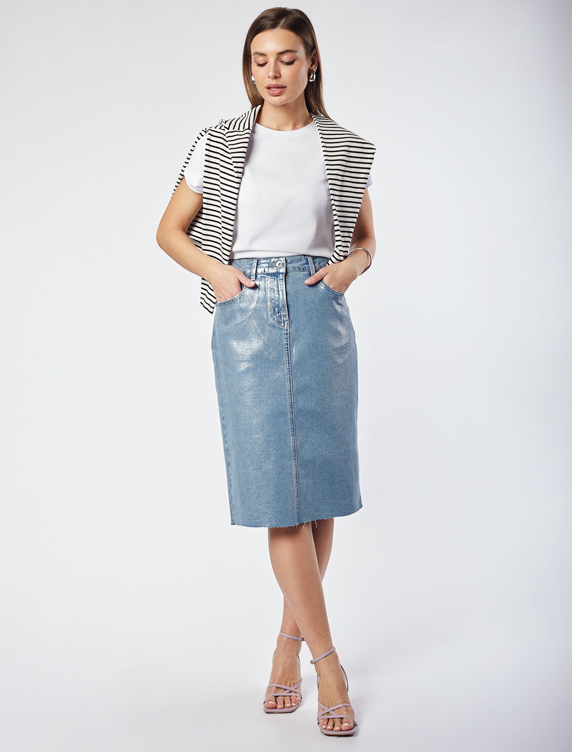 картинка Юбка женская голубой-серебряный от магазина Одежда+