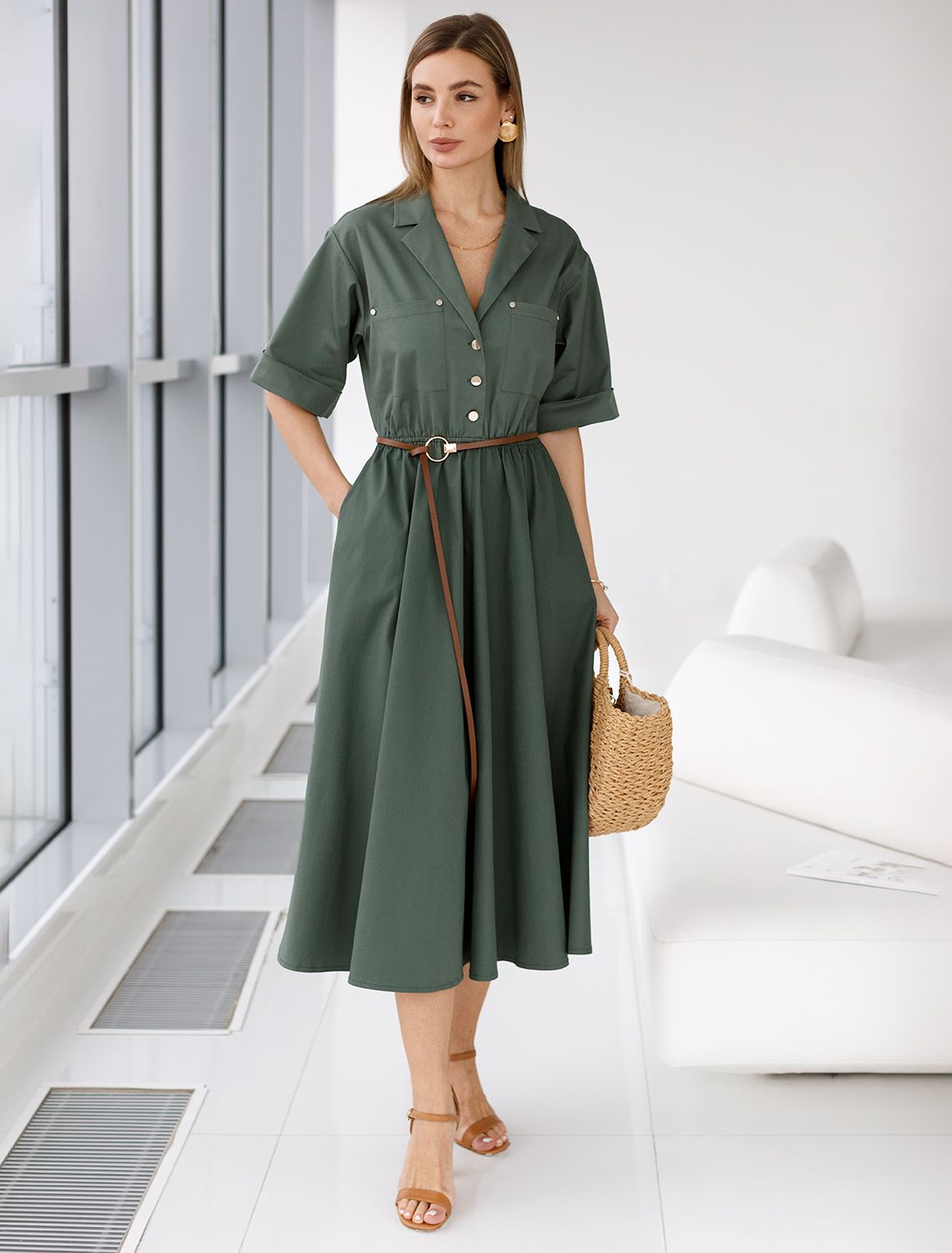 картинка Платье женское темно-оливковый магазин Одежда+ являющийся официальным дистрибьютором в России 