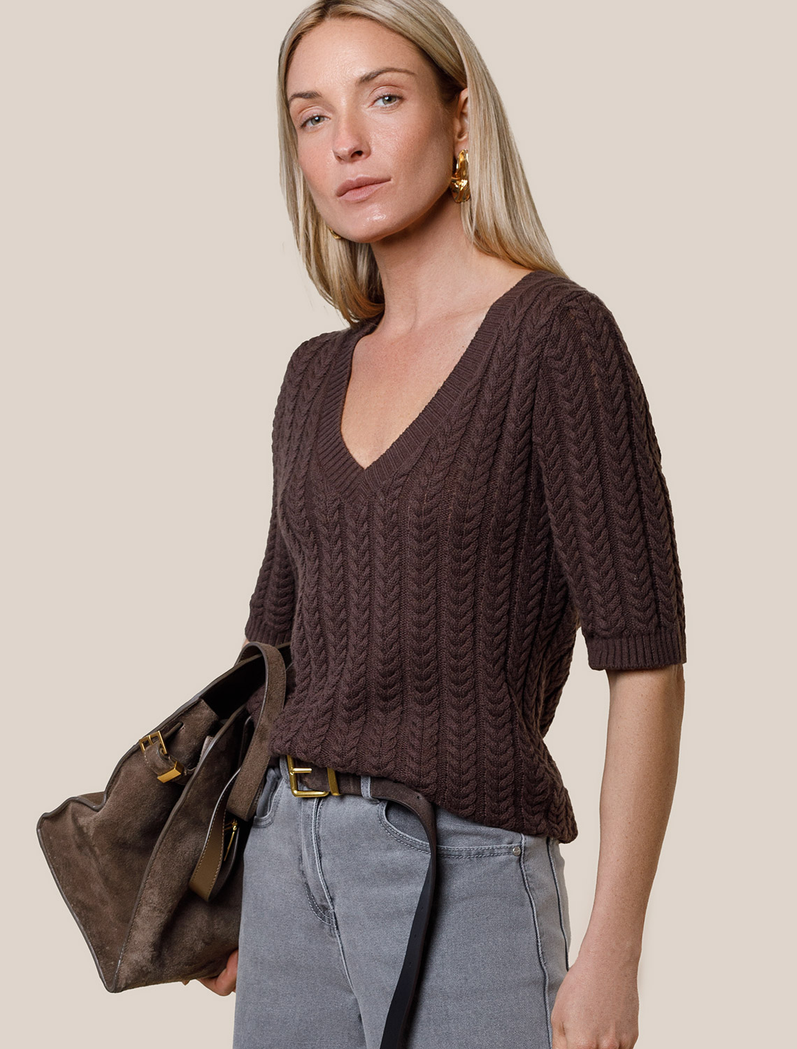 картинка Джемпер женский коричневый магазин Одежда+ являющийся официальным дистрибьютором в России 