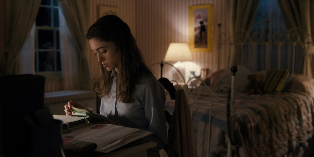 Wide shot frame from Stranger Things — sitting, book, room