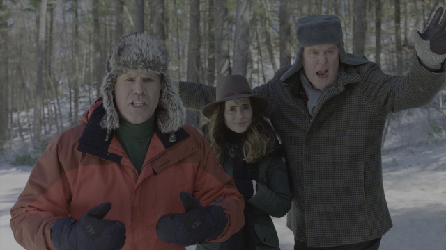 Wide shot frame from Daddy's Home 2 — standing, hat, coat