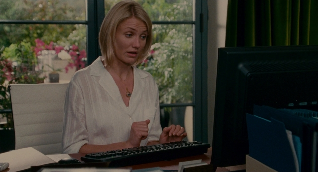Wide shot frame from The Holiday — sitting, face, hair