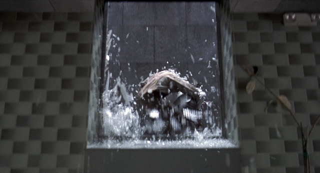 Wide shot frame from Men in Black — water, glass, bird