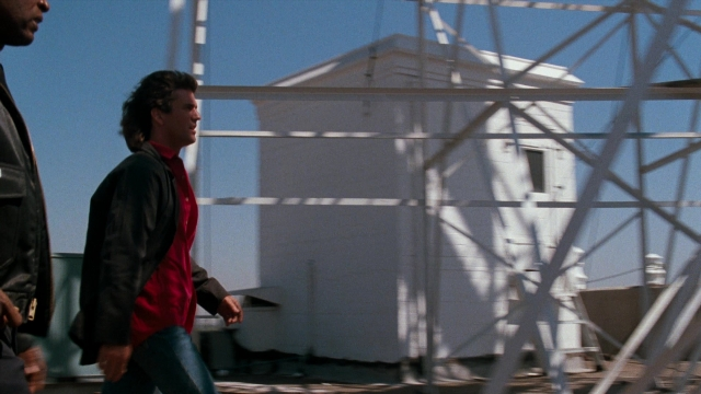 Wide shot frame from Lethal Weapon — walking, face, hair