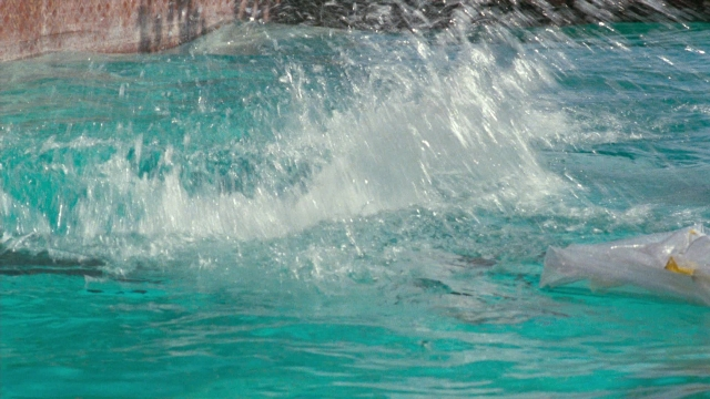 Wide shot frame from Lethal Weapon — water, fountain, plastic bag