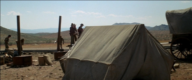 Wide shot frame from Blazing Saddles — standing, tent