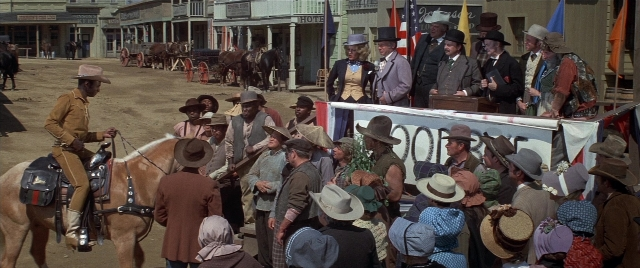 Wide shot frame from Blazing Saddles — people, standing, crowd