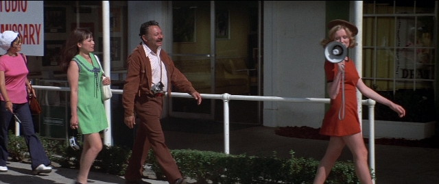 Wide shot frame from Blazing Saddles — walking, street, hat